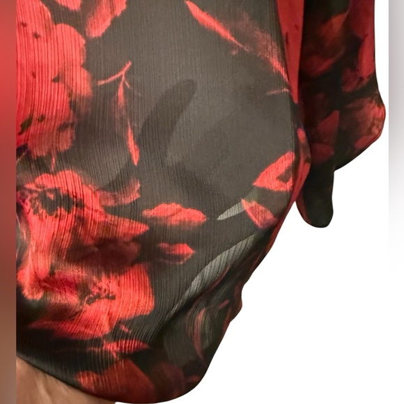 AB Studio Women’s red & black sheer floral print top Size XL EUC - Picture 7 of 10